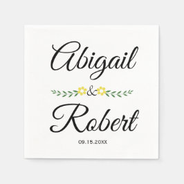 Moderne Typografie und Hochzeit gelber Blumen Serviette