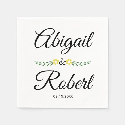 Moderne Typografie und Hochzeit gelber Blumen Serviette (Vorderseite)