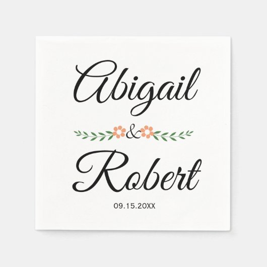 Moderne Typografie und pfirsichfarbene Blume Hochz Serviette (Vorderseite)