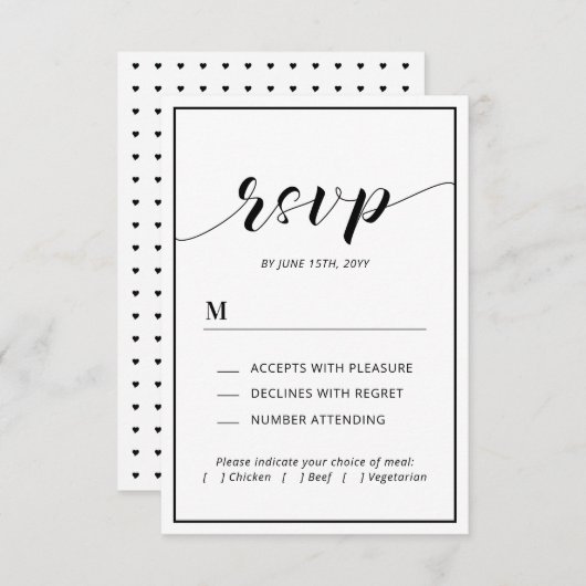 Moderne Typografie und RSVP-Beilagenkarte für Herz RSVP Karte (Vorne/Hinten)