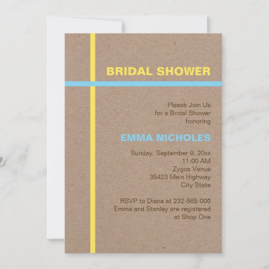 Moderne Typografie und Streifen rustikales Brautpa Einladung (Vorderseite)