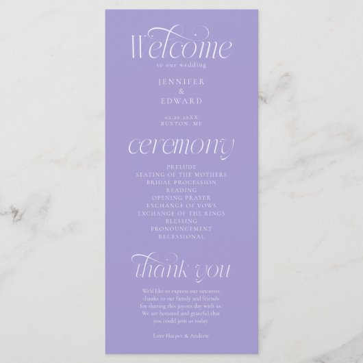 Moderne Typografie Violettes Hochzeitsprogramm Programm (Vorderseite)