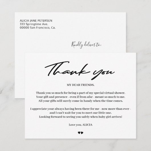 Moderne Typografie virtuelle Dusche Danke (Vorne/Hinten)