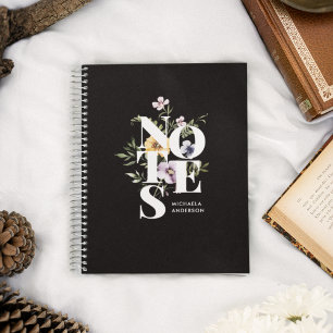 Moderne Typografie Wasserfarbe Wildblumen & Name Notizblock