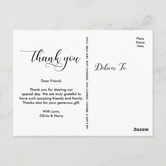 Moderne Typografie Wedding Foto Danke Postcard Postkarte (Rückseite)