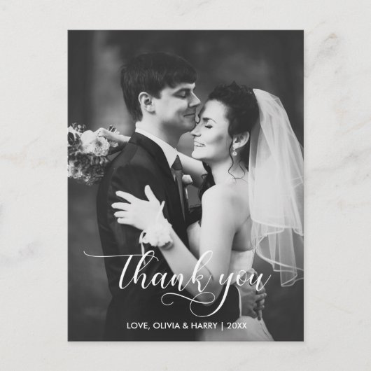 Moderne Typografie Wedding Foto Danke Postcard Postkarte (Vorderseite)