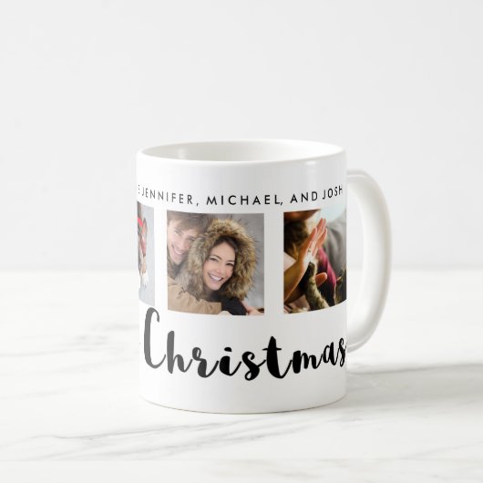Moderne Typografie Weihnachten Vier Foto Grid Kaffeetasse (VorderseiteRechts)