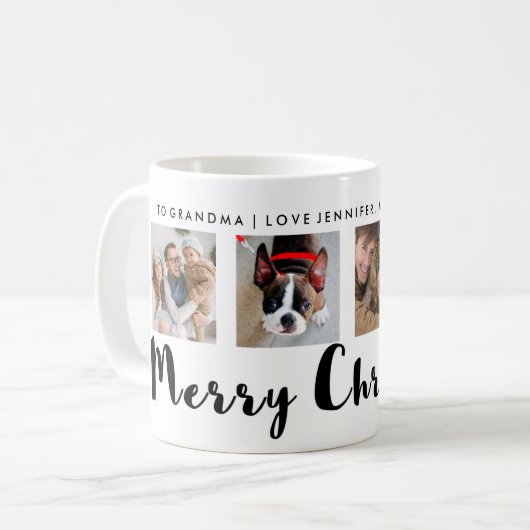 Moderne Typografie Weihnachten Vier Foto Grid Kaffeetasse (Vorderseite Links)