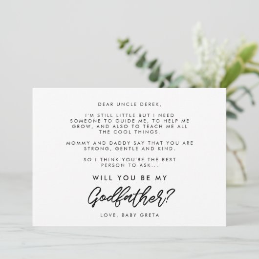 Moderne Typografie Werden Sie meine Pate-Karte sei Einladung (Stehend Vorderseite)