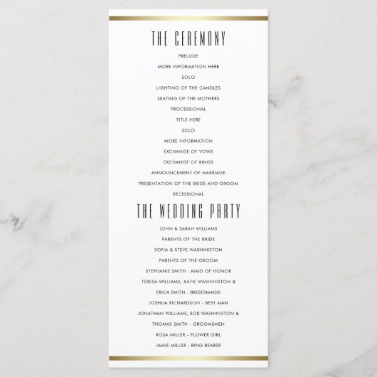 Moderne Typografie | White & Gold Hochzeitsprogram Programm (Vorderseite)