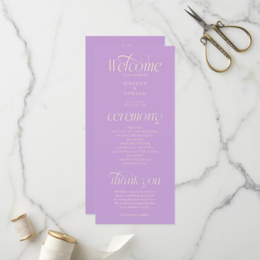 Moderne Typografie Wisteria Hochzeitsprogramm Programm (Vorderseite/Rückseite Beispiel)