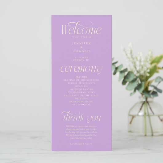 Moderne Typografie Wisteria Hochzeitsprogramm Programm (Stehend Vorderseite)