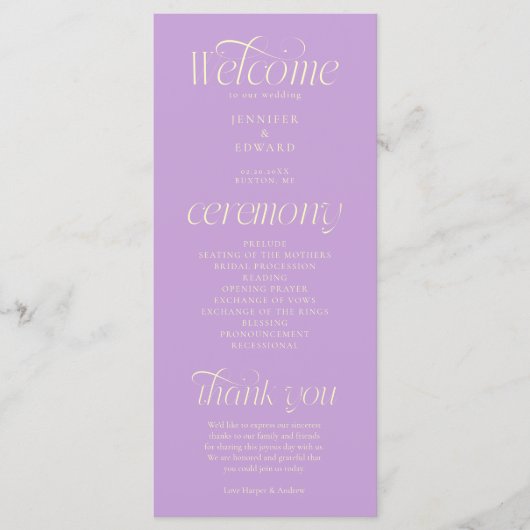 Moderne Typografie Wisteria Hochzeitsprogramm Programm (Vorderseite)