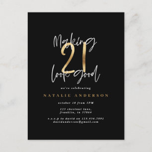 Moderne Typografie zum 21. Geburtstag in Schwarz u Postkarte