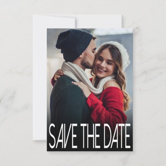 Moderne Typografie Zwei Foto Save the Date Karte (Vorderseite)