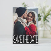 Moderne Typografie Zwei Foto Save the Date Karte (Stehend Vorderseite)