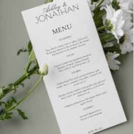 Moderne, typografisch zentrische Hochzeitsempfehlu Menükarte