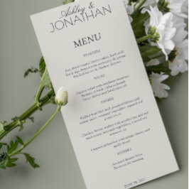 Moderne, typografisch zentrische Hochzeitsempfehlu Menükarte