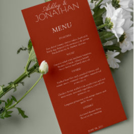 Moderne, typografisch zentrische Hochzeitsempfehlu Menükarte