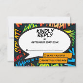 Moderne typografische Comic-Hochzeit RSVP Karte (Vorderseite)