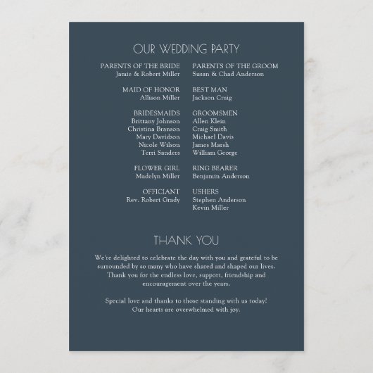 Moderne typografische Hochzeit Programm (Rückseite)