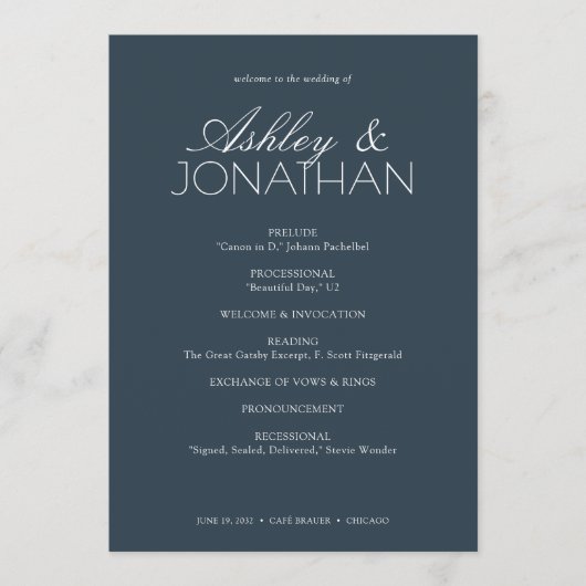 Moderne typografische Hochzeit Programm (Vorderseite)