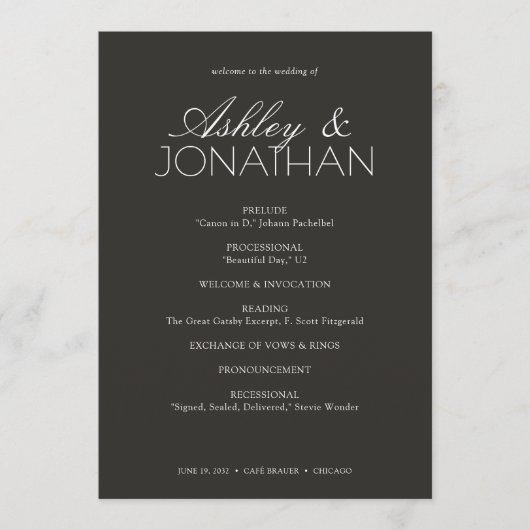 Moderne typografische Hochzeit Programm (Vorderseite)