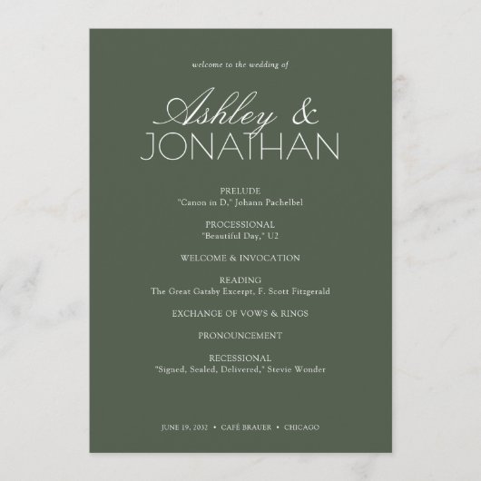 Moderne typografische Hochzeit Programm (Vorderseite)