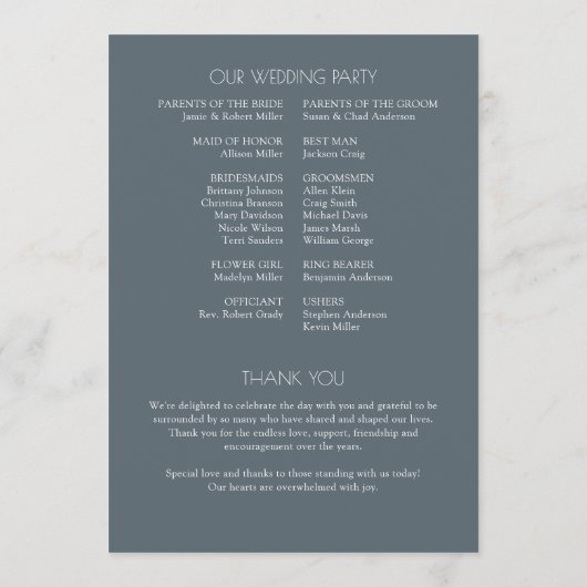 Moderne typografische Hochzeit Programm (Rückseite)