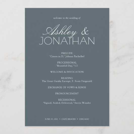 Moderne typografische Hochzeit Programm (Vorderseite)