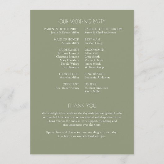 Moderne typografische Hochzeit Programm (Rückseite)