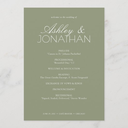 Moderne typografische Hochzeit Programm (Vorderseite)