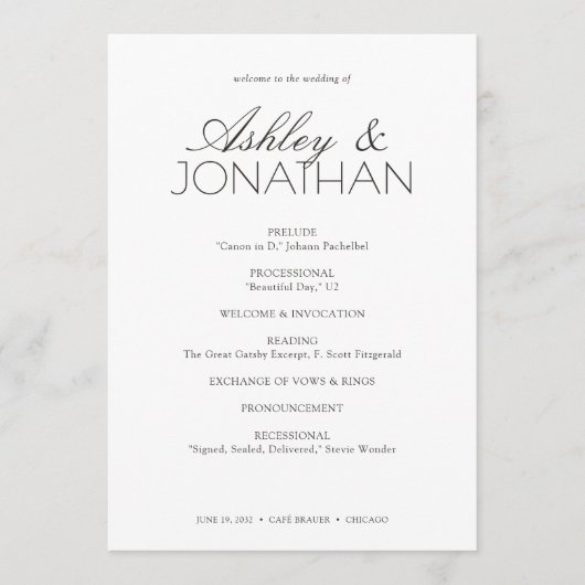 Moderne typografische Hochzeit Programm (Vorderseite)