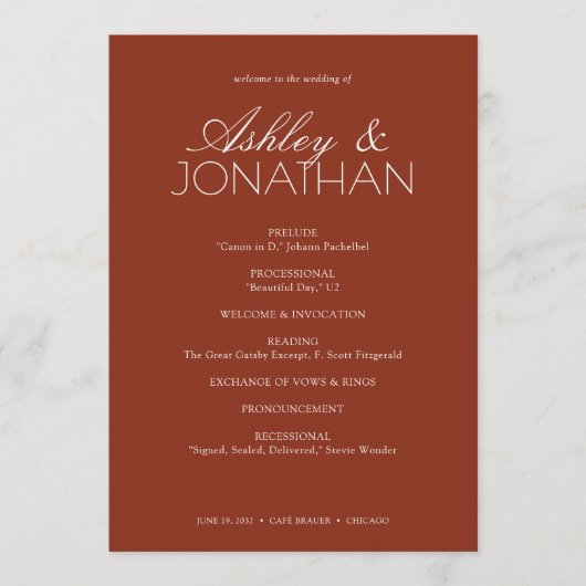 Moderne typografische Hochzeit Programm (Vorderseite)