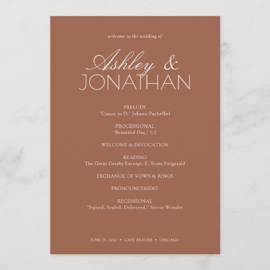 Moderne typografische Hochzeit Programm (Vorderseite)