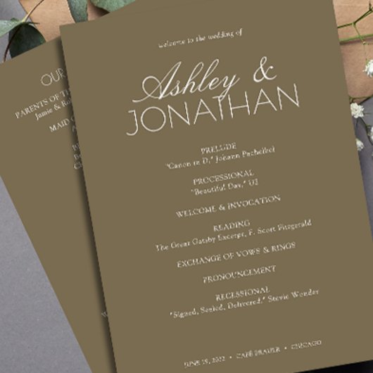 Moderne typografische Hochzeit Programm