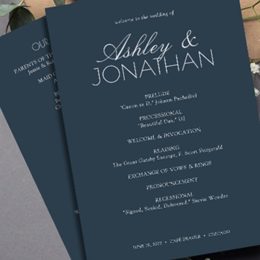 Moderne typografische Hochzeit Programm