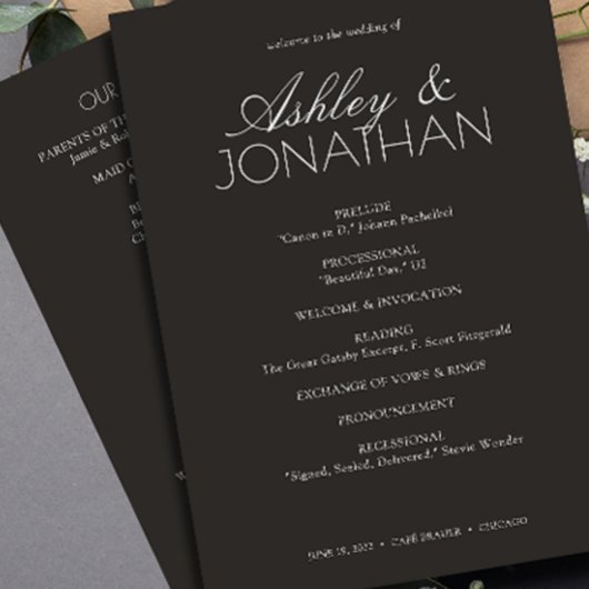 Moderne typografische Hochzeit Programm
