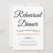 Moderne typografische Korallen Hochzeit Probe Aben Einladung (Vorderseite)