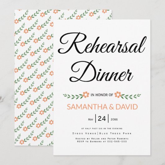 Moderne typografische Korallen Hochzeit Probe Aben Einladung (Vorne/Hinten)