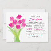 Moderne typografische Pink Tulip Baby Dusche Einladung (Vorderseite)