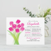 Moderne typografische Pink Tulip Baby Dusche Einladung (Stehend Vorderseite)