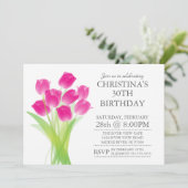 Moderne typografische Tulip-Blume Geburtstagsparty Einladung (Stehend Vorderseite)