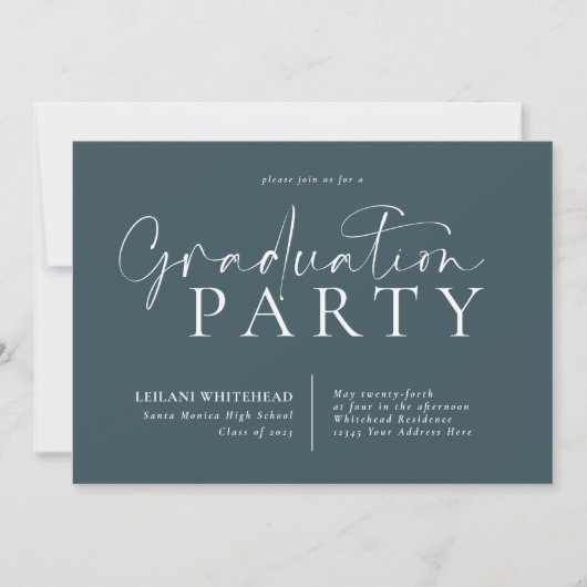 Moderne Typografy Graduation Party Aquamarin Einladung (Vorderseite)