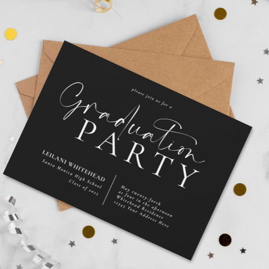Moderne Typografy Graduation Party Black Einladung
