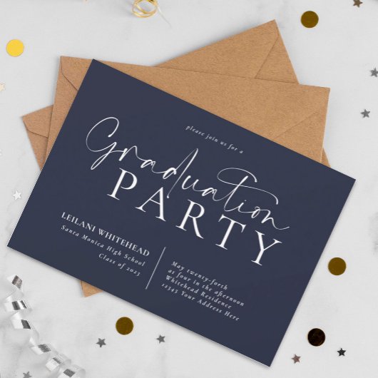 Moderne Typografy Graduation Party Navy Blue Einladung