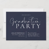 Moderne Typografy Graduation Party Navy Blue Einladung (Vorderseite)