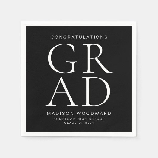 Moderne Typografy Schwarz-weiß Graduation Party Serviette (Vorderseite)