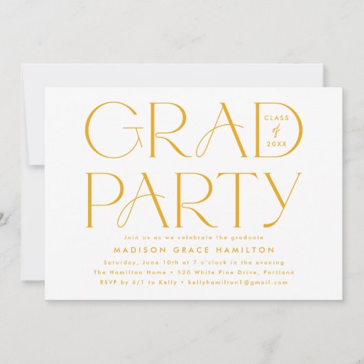 Moderne Typografy Yellow Graduation Party Einladung (Vorderseite)