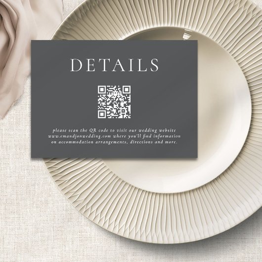 Moderne Typorgrafie QR Code Wedding Details Grau Begleitkarte
